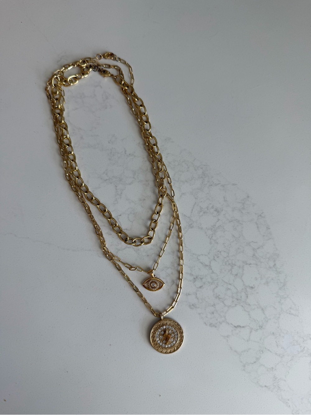 Gold Layered Eye & Coin Pendant Necklace - Women Jewelry